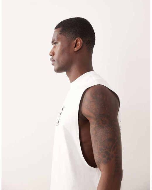 River Island White Landscape Print Tank And Shorts Set for men