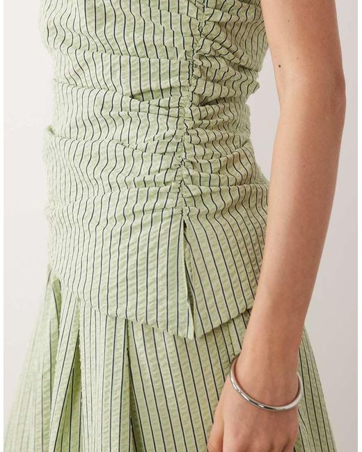 ASOS Green Seersucker Ruched Asymmetric Top
