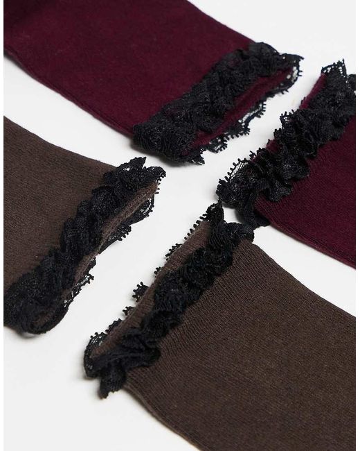 Confezione Da 2 Paia Di Calzini Bordeaux E Cioccolato Con Volant di ASOS in Purple