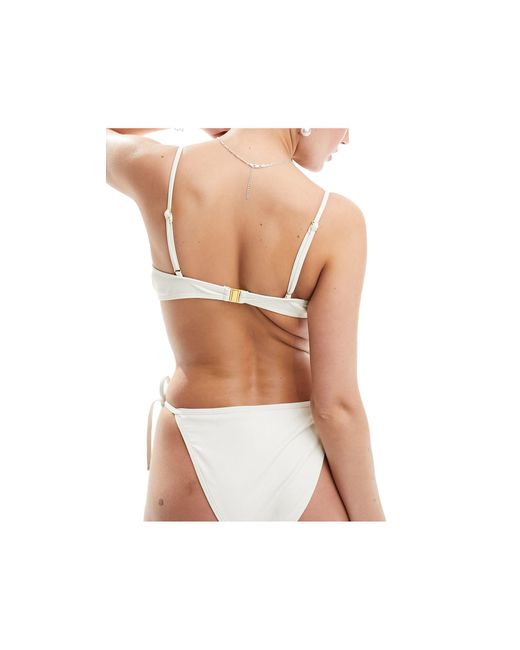 Miss Selfridge White Corset Lace Up Detail Frill Cup Bikini Top