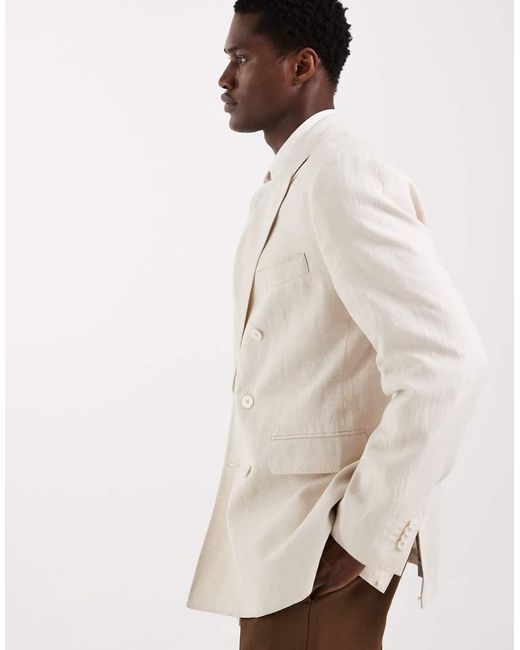 Mango Natural Amalfic 100% Linen Slim Fit Bouble Breasted Suit Blazer for men