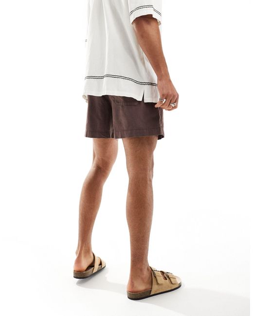 ASOS Brown Wide Linen Shorts for men
