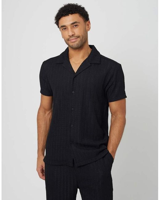 Brave Soul Blue Textured Revere Collar Shirt for men