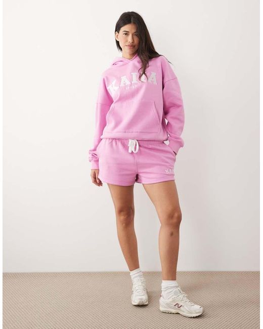 Kaiia Pink Cotton Rich Embroidered Logo Sweat Shorts