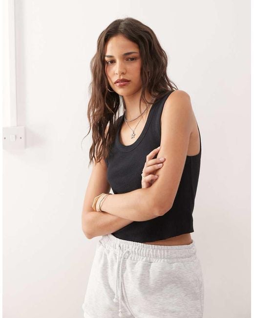 Collusion Black Waffle Vest Top