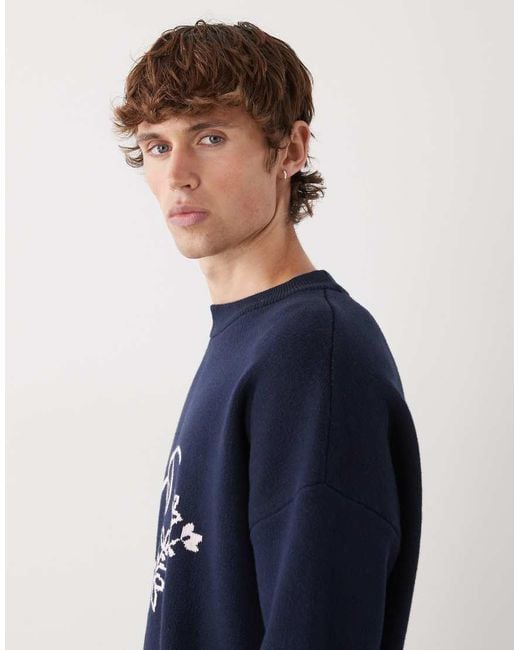 Prohibited Blue Oversized Bloom Logo Knit Jumper for men