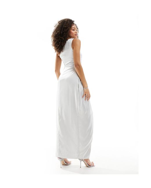 TFNC London White Bridesmaids One Shoulder Maxi Dress With Pleated Detail