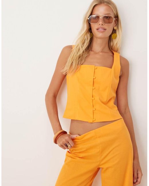 Mango Orange Tailored Square Neck Button Through Top Co-Ord