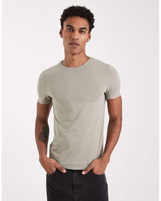 ASOS Gray Essentials Muscle Fit T-Shirt for men