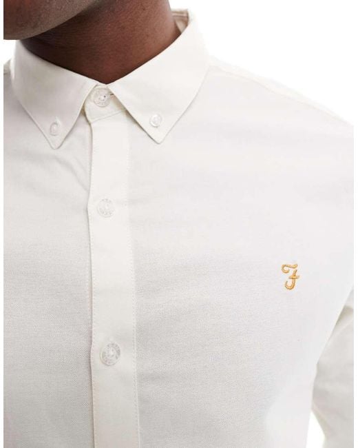 Farah White Brewer Long Sleeve Shirt for men