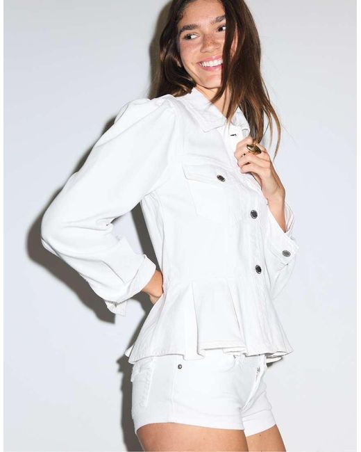 Stradivarius White Peplum Denim Jacket