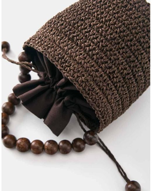Pull&Bear Black Beaded Mini Bucket Bag