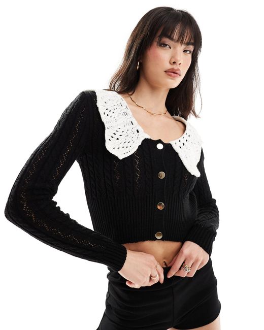 Miss Selfridge Black Big Collar Detail Knitted Cardigan