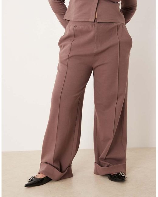 ASOS Brown Asos Design Curve Interlock Cuffed Hem Sweatpants