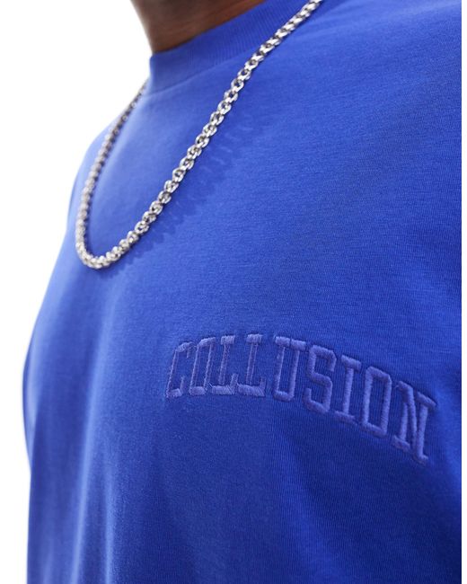 Collusion Blue Varsity Embroidery T-shirt for men