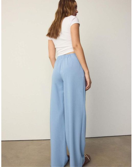 Stradivarius Blue Smart Wide-leg Trousers With Buckle Detail