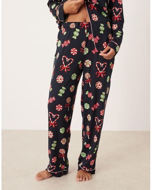 Chelsea Peers Black Poly Long Sleeve Revere Pyjama Set