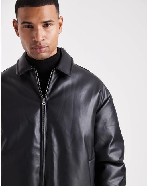 ASOS Men's Black Faux Leather Bomber Jacket