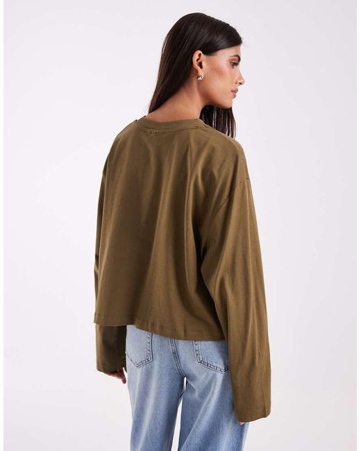 ASOS Natural Long Sleeve Boxy Cropped T-Shirt