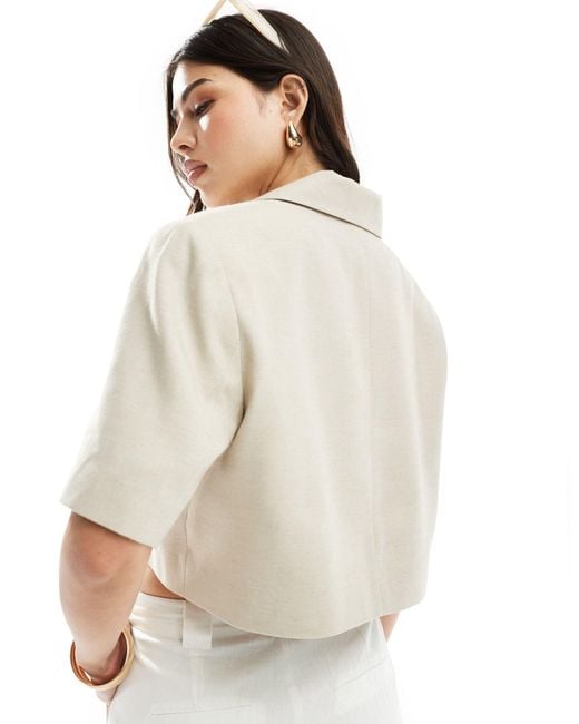 ASOS White Cropped Asymmetric Blazer With Short Sleeves