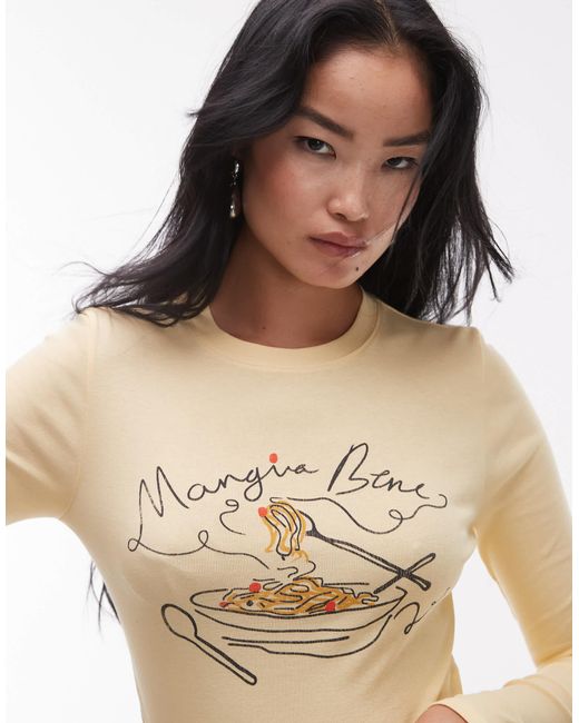 TOPSHOP Natural – langärmliges oberteil mit pasta-grafik