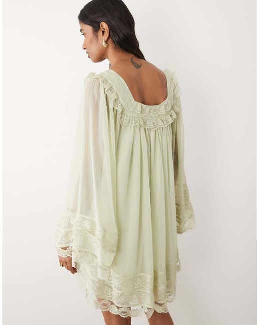 Miss Selfridge Natural Chiffon Lace Mini Dress