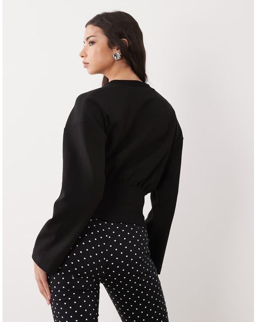 ASOS Black Interlock Corsage Detail Zip Through Sweatshirt