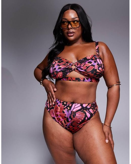 ASOS Red Asos Design Curve Brooke High Leg High Waist Bikini Bottom