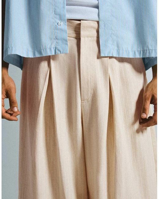 Bershka White Super baggy Pleated Trousers for men