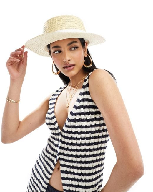 ASOS Straw Boater Hat With White Band