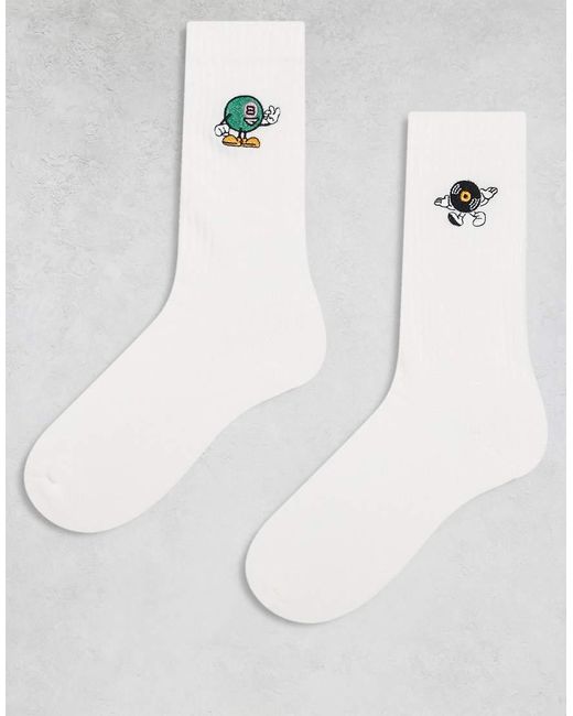 ASOS White 2 Pack Socks With Characters Embroidery for men
