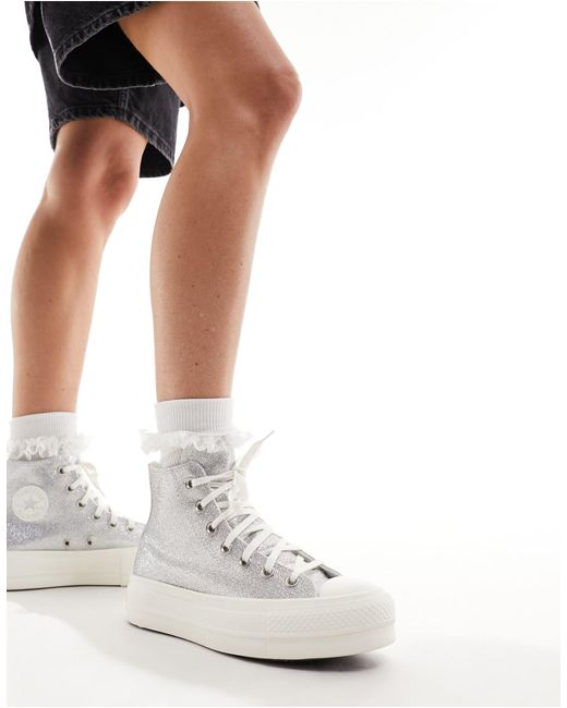 Chuck taylor all star lift baskets montantes argent paillete Converse en coloris Blanc Lyst