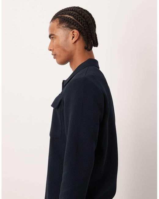 Chaqueta Azul Marino Estilo Camisa Con Botones De Tejido Texturizado De ASOS de hombre de color Blue