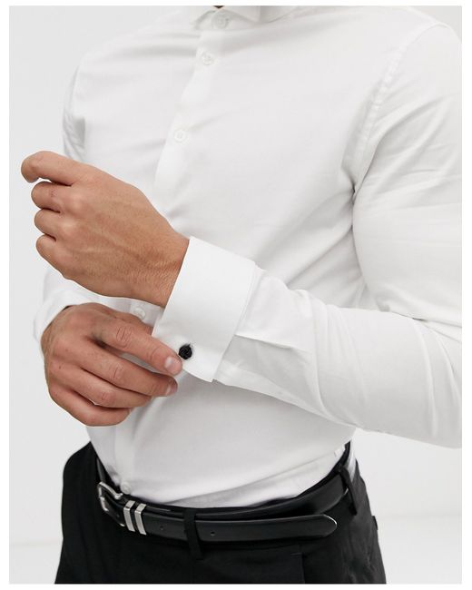 skinny fit white shirt double cuff