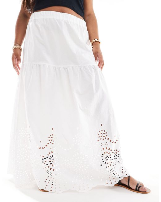 ONLY White Embroidered Tiered Maxi Skirt