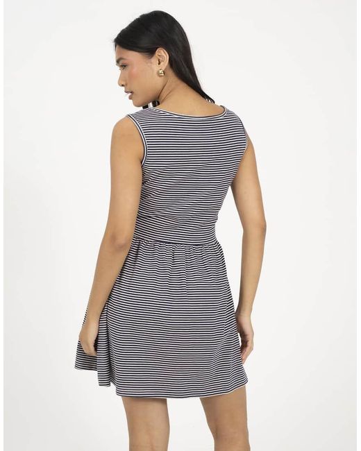 Brave Soul Gray Cotton Jersey Scoop Neck Stripe Skater Mini Dress