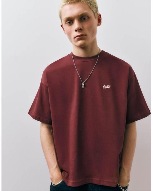 Pull&Bear Red Stwd Logo Boxy T-Shirt for men