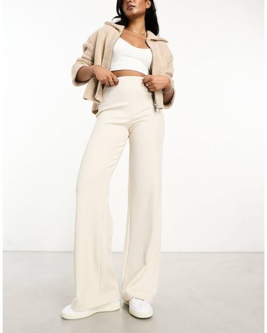 ASOS Natural Wide Leg Heavyweight Rib Trouser