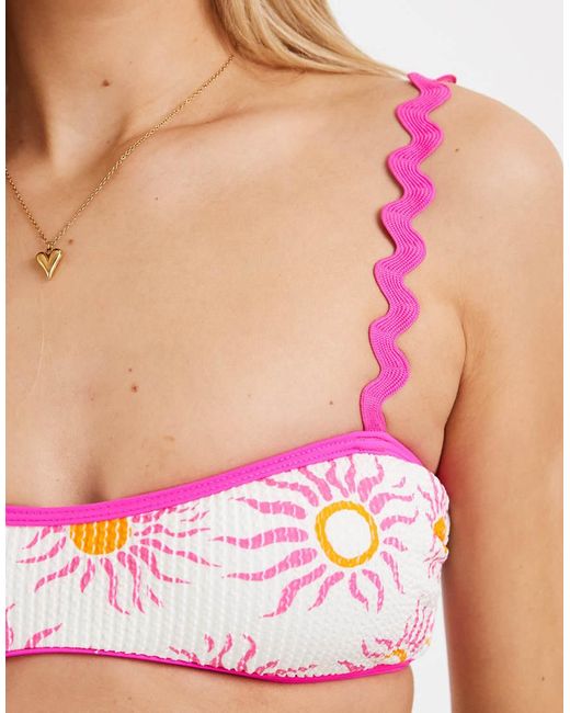River Island Pink Sun Print Bikini Top