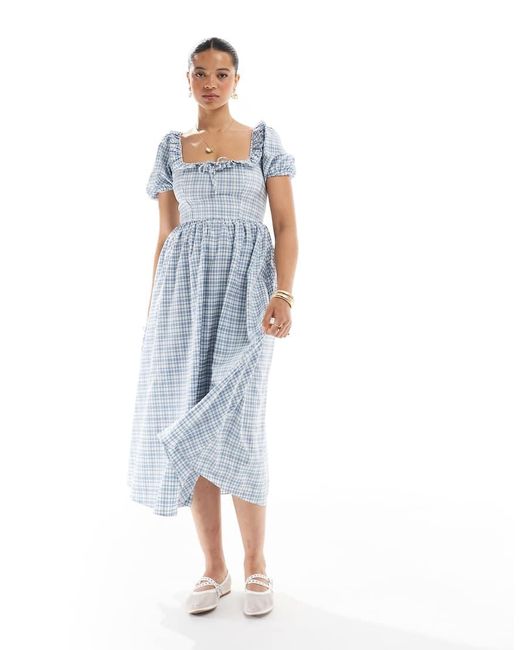New Look Blue Corset Detail Check Midi Dress