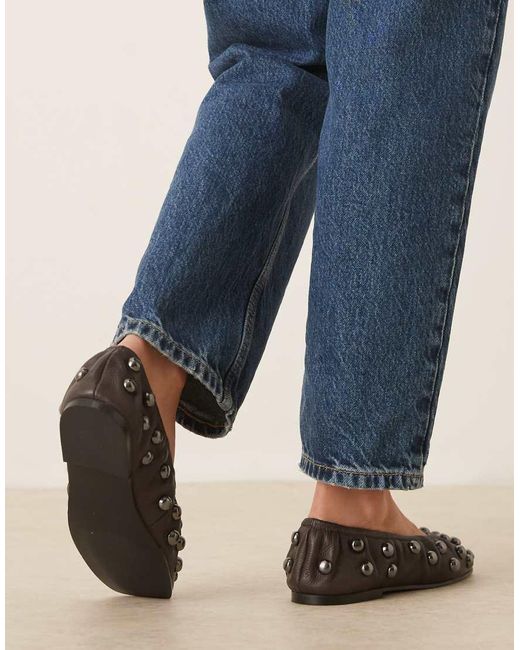 ASOS Blue Lyle Premium Studded Scrunch Ballets