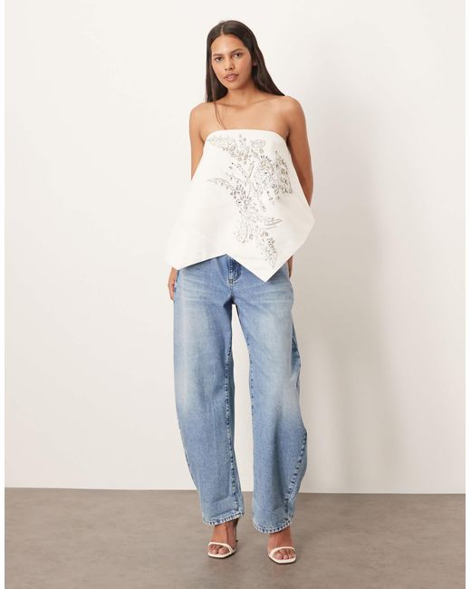 ARRANGE White Embellished Bandeau Square Cut Top