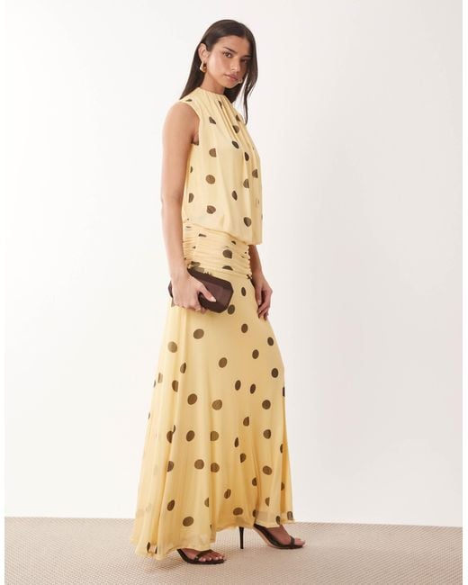 ASOS Mesh Blouson Maxi Dress With Ruched Dropped Waist Skirt in ...
