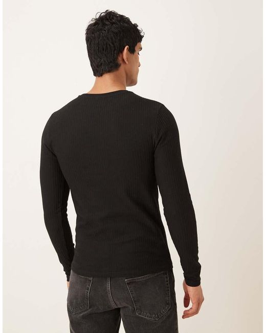 ASOS Black Heavyweight Muscle Fit Long Sleeve T-shirt for men