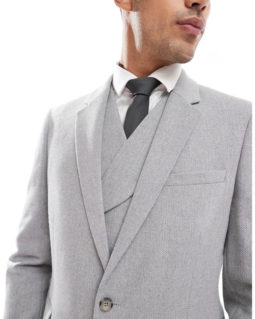 ASOS Gray Double Breasted Skinny Suit Jacket With Wool for men