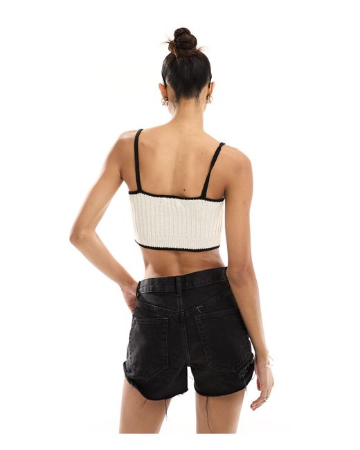 In The Style White Knitted Crop Top With Contrast Trim