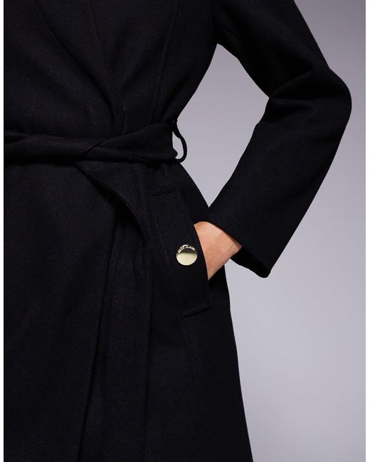 River Island Blue Notch Belted Wrap Coat