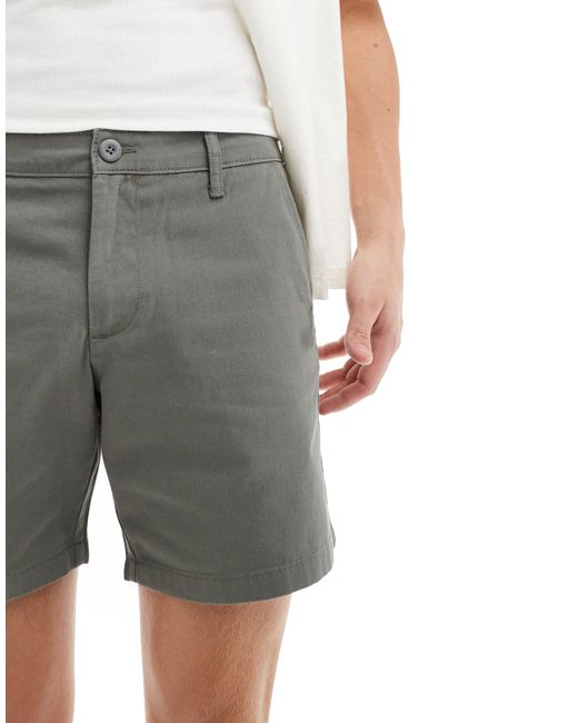 ASOS Gray Slim Stretch Mid Length Chino Shorts for men