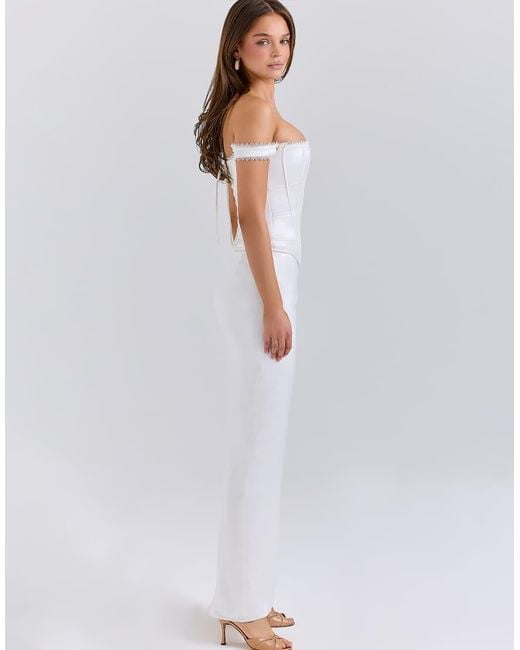 House Of Cb White Isis Ivory Satin Corset Maxi Dress