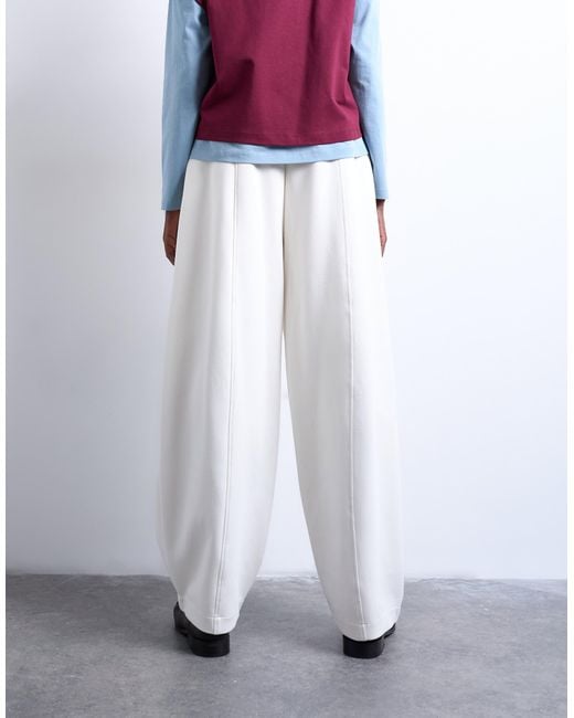 TOPSHOP White Scuba-style Fabric Pintuck Barrel Leg jogger